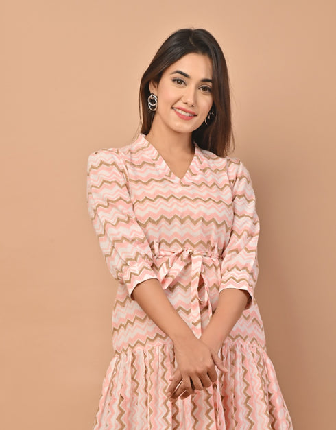 Zig - Zag Print Cotton Midi Dress (CRD08)